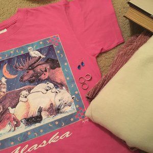 vintage Alaksa short sleeved t shirt pink, animals
